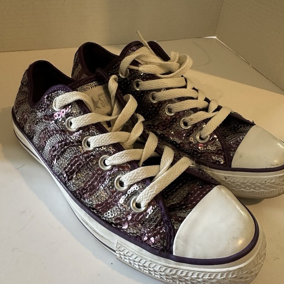 Converse Girls‎ Purple And Silver 522210 Sparkle Glitter Women's Size 6.5 - Picture 1 of 9